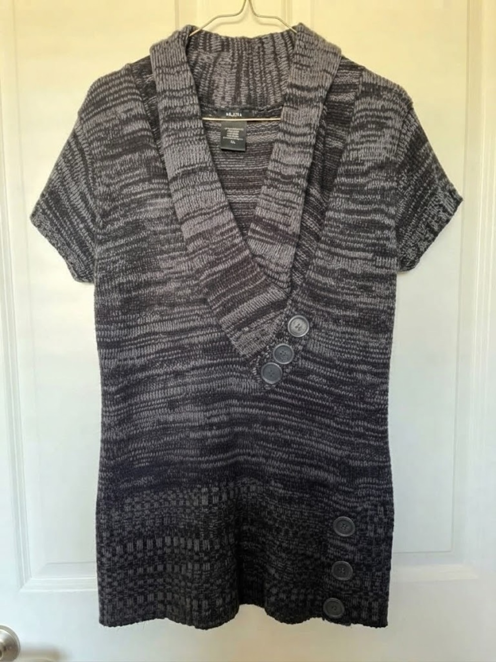 Majora- Marled Gray V-Neck Shawl Collar Sweater Tunic